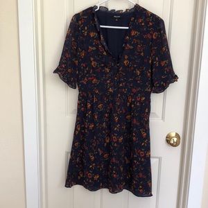 Madewell Navy Floral Ruffle Dress